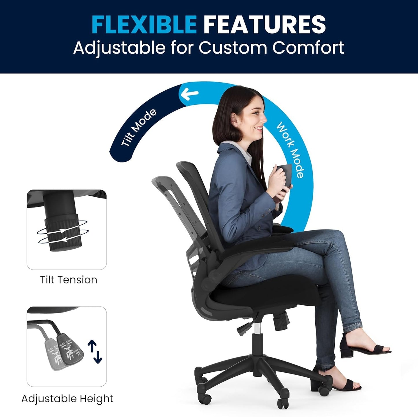 Flash Furniture Mid-Back Black Mesh Swivel Ergonomic Task Office Chair with Flip-Up Arms