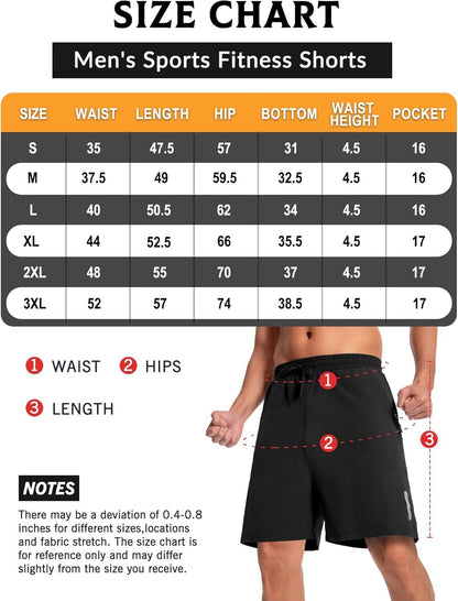 Boyzn Men's 2 Pack 5"/7" Quick-Dry Hiking Shorts Elastic Waist & Zipper Pockets, Outdoor Travel Casual