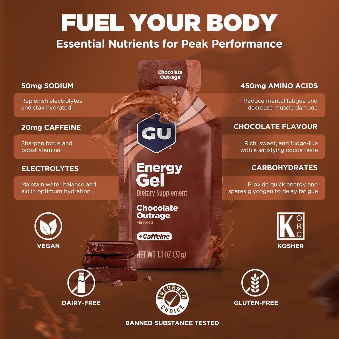 GU Energy - Energy Gels - Chocolate Outrage (with caffeine)