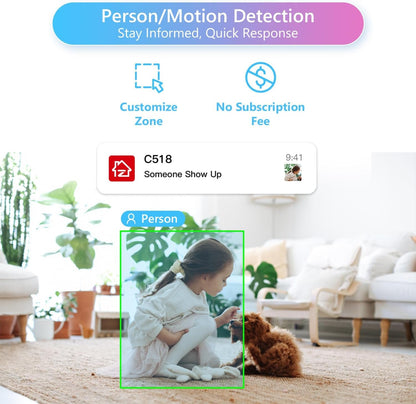 ZOSI C518 2K Pan/Tilt Smart Security Camera Indoor,360 Degree Baby and Pet Monitor,2.4G/5G Dual-Band WiFi Home Cam with Phone App,Cloud & SD Card Storage,Night Vision,2 Way Audio,Person Detection