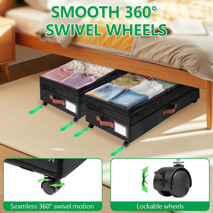 2Pack Under Bed Storage with Wheels, Scalable Under Bed Shoe Storage Containers, Clothes Organizer & Bedroom Furniture Organizers,Foldable Home Storage Bins for Bedroom Organization