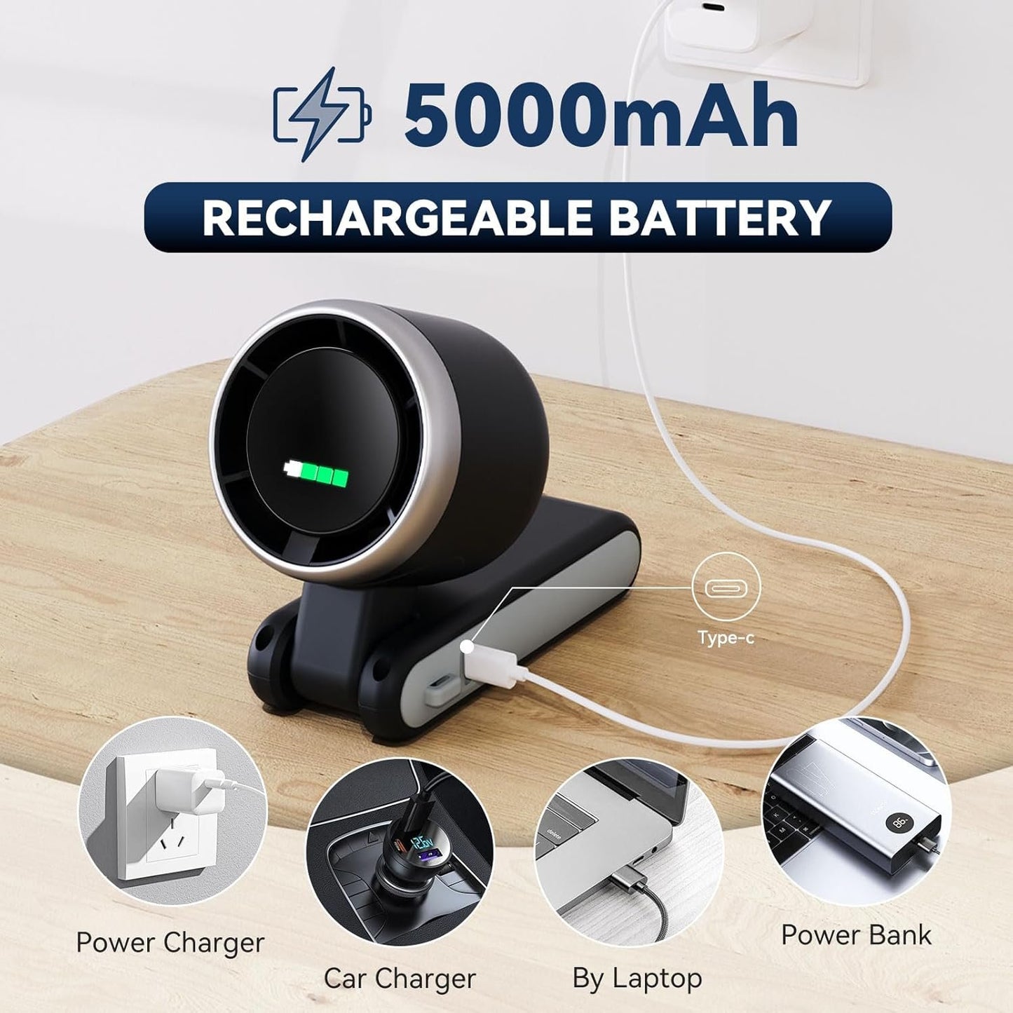 Portable Handheld Turbo Fan, PlayHot 5 Gear Wind Hand Fan, 4000mAh Battery Personal Fans Portable Rechargeable, 20 Hours Pocket Fan, 3 IN 1 Hand Held Fan, Portable Fan for Travel/Outdoor/Indoor(Black)