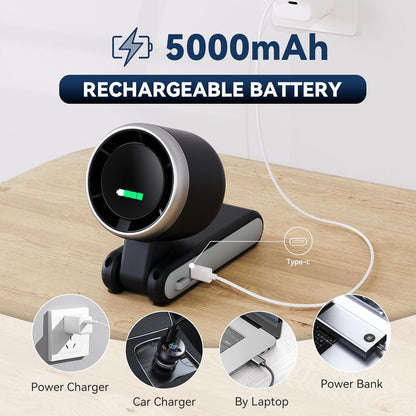 Portable Handheld Turbo Fan, PlayHot 5 Gear Wind Hand Fan, 4000mAh Battery Personal Fans Portable Rechargeable, 20 Hours Pocket Fan, 3 IN 1 Hand Held Fan, Portable Fan for Travel/Outdoor/Indoor(Black)