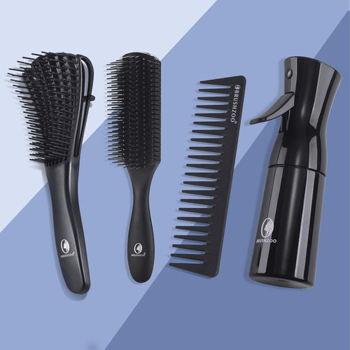 BRUSHZOO Hair Brush Set for Women, Men, and Kids - Detangling Brushes for Curly and Natural 3/4abc Hair, Wide Tooth Comb, Detangler Brush, and Hair Spray Bottle
