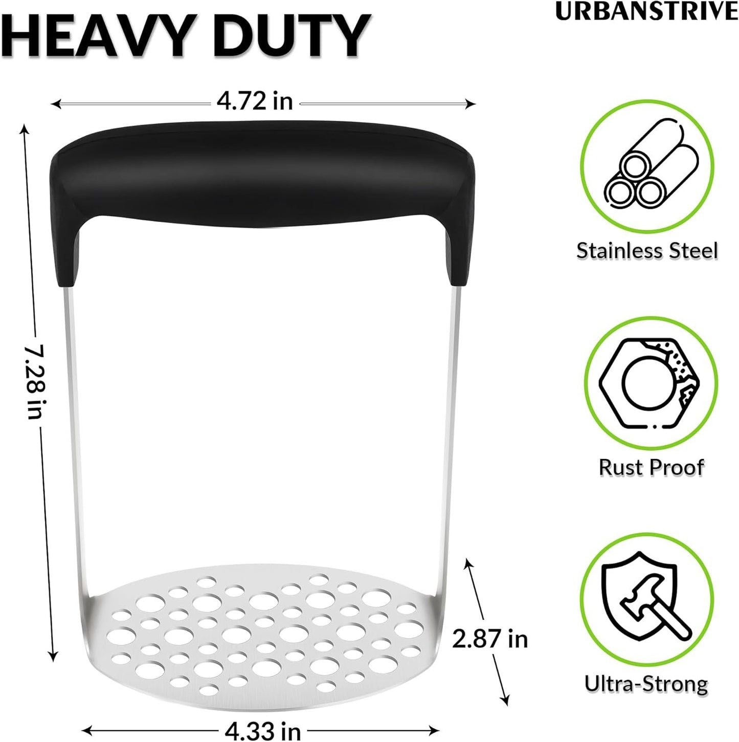Urbanstrive Upgraded Smooth Mash Potato Masher Stainless Steel, Durable Mashed Potatoes Masher Kitchen Tool, Easy-to-Clean, Soft Non-slip Handle, Kitchen Utensils, Kitchen Gadgets, Black