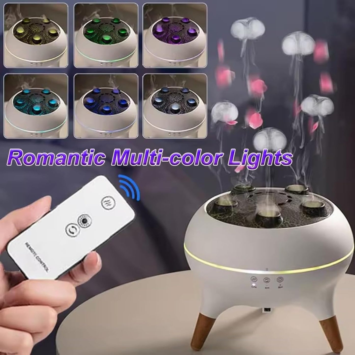 Newmelo Jellyfish Diffuser, Dynamic Jellyfish Air Humidifier, Diffuser with Sound-Activated Mist Show, Creative Jellyfishs Design Air Humidifier, with 7 Colors Led Lights and Remote Control (2Pcs)