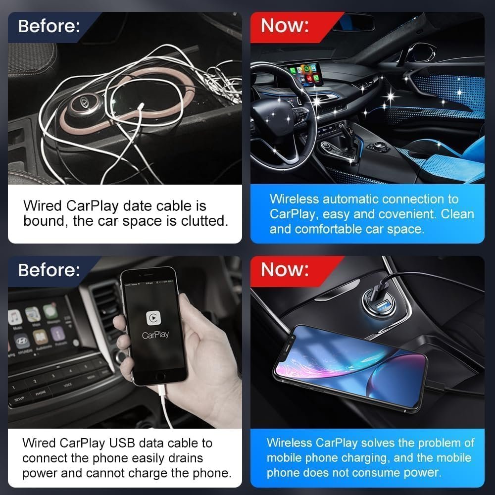 Wireless CarPlay Adapter for iPhone and Android, Stable Fast Mini Carplay Wireless Adapter, Plug and Play, Stable Car Control & No Delay,Mini Edition,Equipped with Bluetooth 5.3 and Dual-Band WiFi