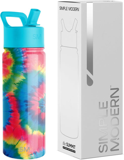 Simple Modern Kids Water Bottle with Straw Lid | Insulated Stainless Steel Reusable Tumbler for School, Girls | Summit Collection | 18oz, Tie-Dye