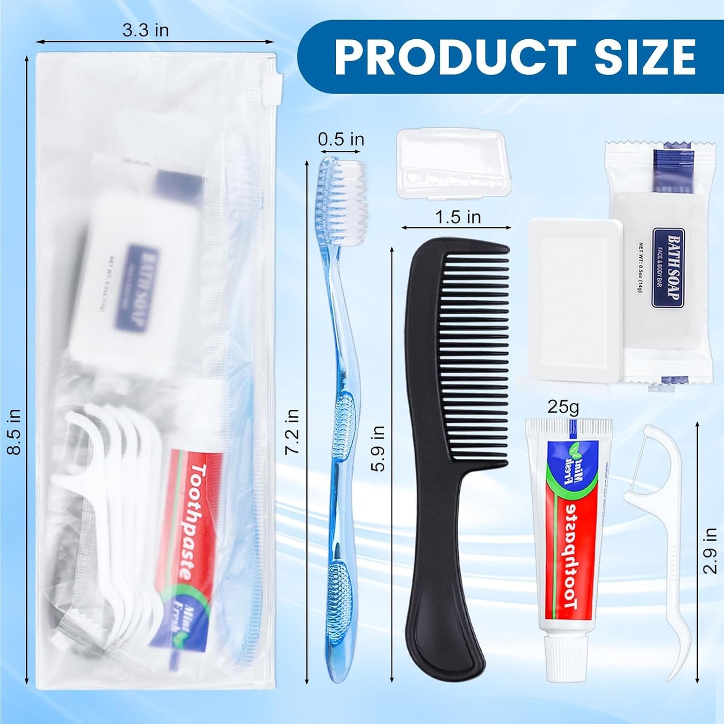 25 Sets Personal Hygiene Kit Bulk, Disposable Toothbrushes with Toothpaste Floss Comb Soap and Cover, Toiletry Kits Homeless Supplies Bulk for Women,Men,Travel,Homeless