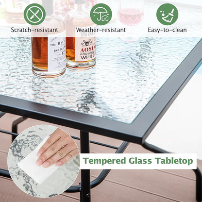 HAPPYGRILL Patio Square Dining Table 35" x 35", Outdoor Dining Table with Tempered Glass Tabletop & 1.5" Umbrella Hole, Metal Bistro Table for Garden Backyard and Porch