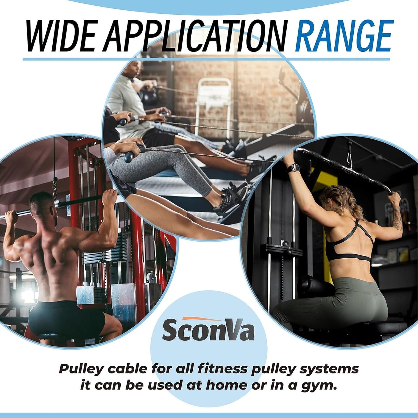 Sconva Fitness Pulley Cable Replacement for All Total Gym Models 1000, 1500, 2000, 3000, XLS Up - Adjustable Home Gym Cable Pulley System Replacement Fitness Cable for Pulley Machine Accessories