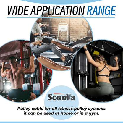 Sconva Fitness Pulley Cable Replacement for All Total Gym Models 1000, 1500, 2000, 3000, XLS Up - Adjustable Home Gym Cable Pulley System Replacement Fitness Cable for Pulley Machine Accessories