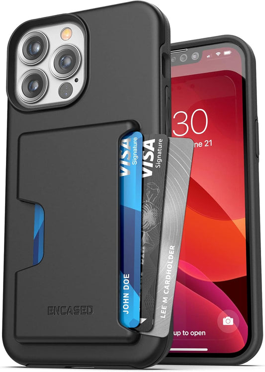 Encased Phantom Designed for iPhone 13 Pro Max Wallet Case (2021) Protective Phone Case with Card Holder (4 Credit Card Capacity) Black