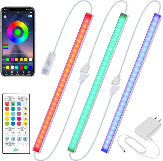 Under Cabinet Lighting Plug in - 3 Pcs 12 Inch Under Cabinet Lights, RGB Closet Lights for Kitchen with Remote & APP, Dimmable Under Counter Lights for Cupboard, Shelf, Workbench, Desk, Bookcase