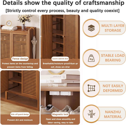 Generico Scarpiera Sottile in Rattan per l'ingresso | Organizzatore in Legno Nero con 3 Ante | Elegante Mobile per Camera da Letto | Design salvaspazio (88×32×95 cm)