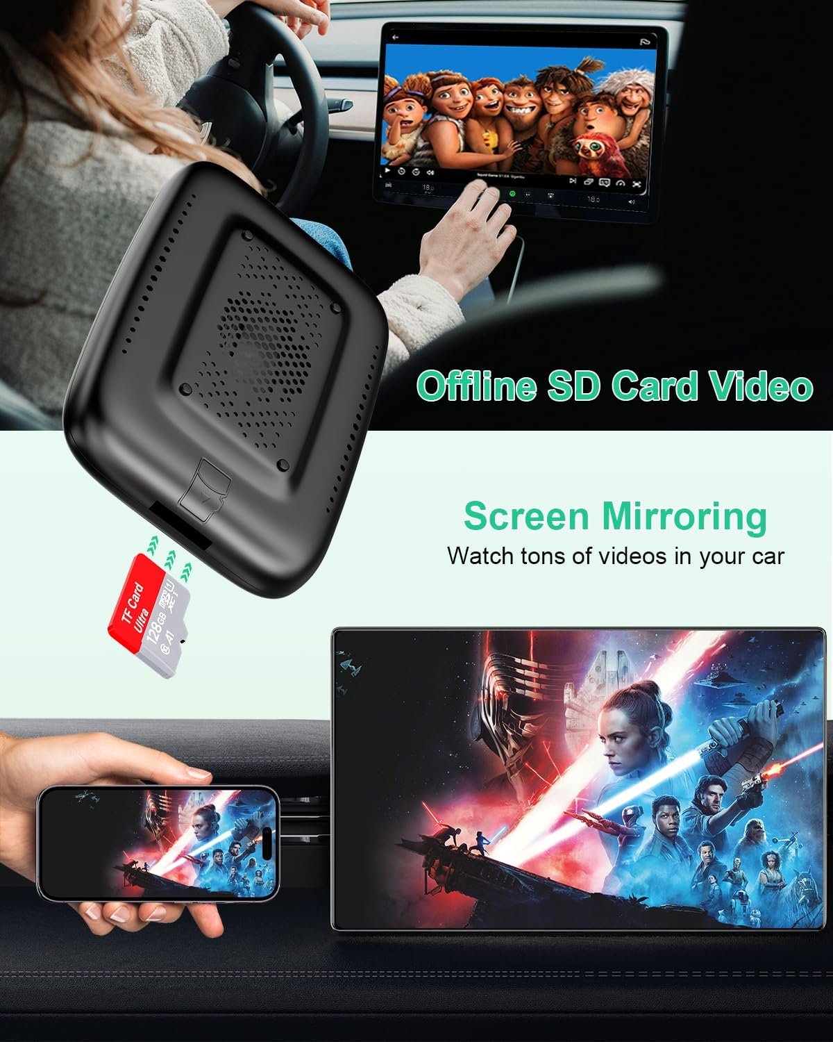 MTAKYI Wireless CarPlay Adapter Support Netflix YouTube, Android Auto Wireless Adapter for Factory Wired CarPlay Cars, 2 in 1 Magic AI Box with 5.8GHz WiFi, TF Card, Plug and Play for iPhone/Android