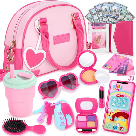 INNOCHEER Little Girls Purse, Kids Toy Purse with Pretend Makeup, Play Purse for Little Girls, Pretend Play Toddler Purse, Birthday Christmas Princess Gifts Toys for Girls 3 4 5 6 7 8 Year Old