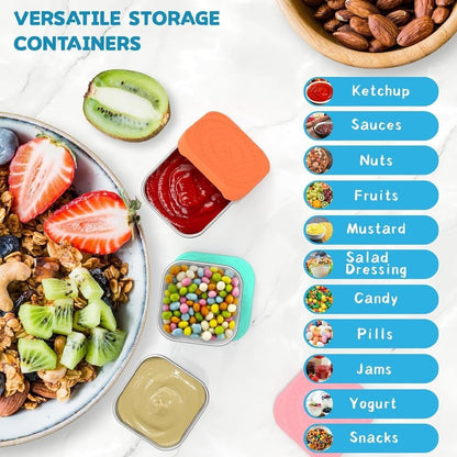 6PACK 6OZ Stainless Steel Snack Containers, Leak Proof Small Food Storage Container with Silicone Lid, Stackable Reusable Small Metal Lunch Bento Boxes Set