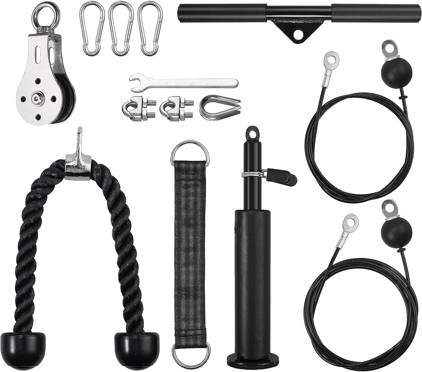 Fitness Pulley System, Pulley Cable Machine DIY Fitness Home Gym Equipment Workout Accessories with Tricep Rope, LAT Pull Down Bar, Gym Cable for Triceps Extensions, Biceps Curl, Forearm