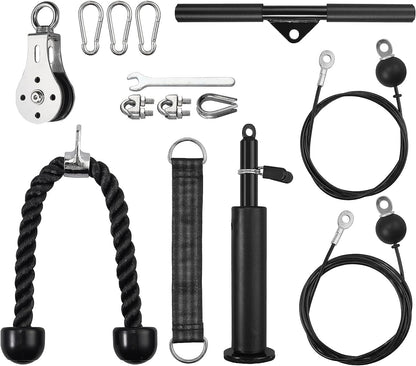 Fitness Pulley System, Pulley Cable Machine DIY Fitness Home Gym Equipment Workout Accessories with Tricep Rope, LAT Pull Down Bar, Gym Cable for Triceps Extensions, Biceps Curl, Forearm