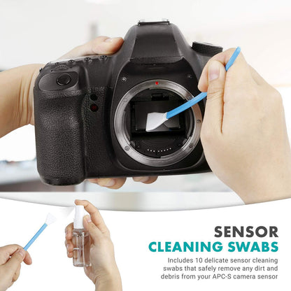 Movo Deluxe Essentials DSLR Camera Cleaning Kit with 10 APS-C Cleaning Swabs, Sensor Cleaning Fluid, Rocket Air Blower, Lens Pen, Soft Brush, 2X Small & 2X Large Microfiber Cloths & Carrying Case