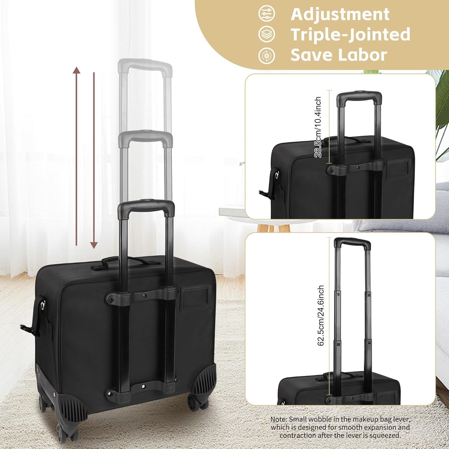 Rolling Makeup Case Professional Makeup Bag Makeup Artist Bags 4 in 1 Cosmetics Rolling Organizer Extra Large Trolley Makeup Travel Case with 360° Swivel Wheels and Adjustable Dividers