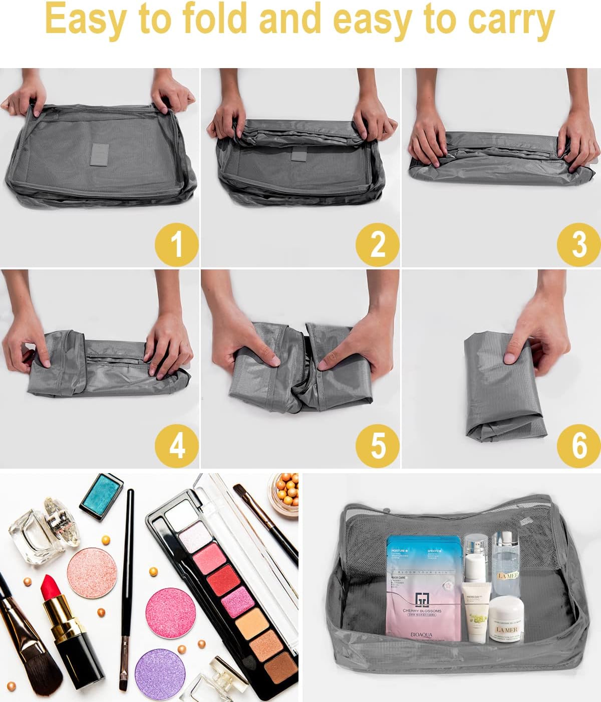 BillyBath Suitcase Organizer Set, 8 in 1 Travel Organizer for Clothes, Shoes, Cosmetics, Grey