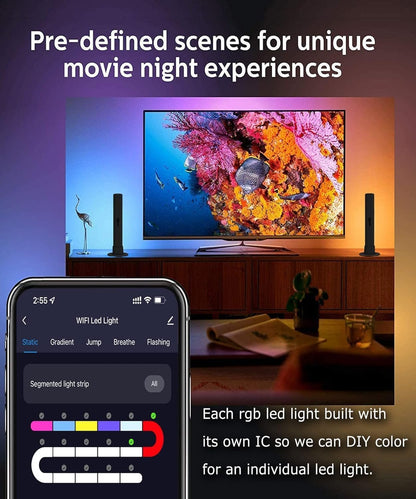 Smart LED Light Bars, 2 Pack 24cm RGBICWW WiFi Gaming Lights Ambient Lighting, TV Backlight Compatible with Alexa and Google Assistant