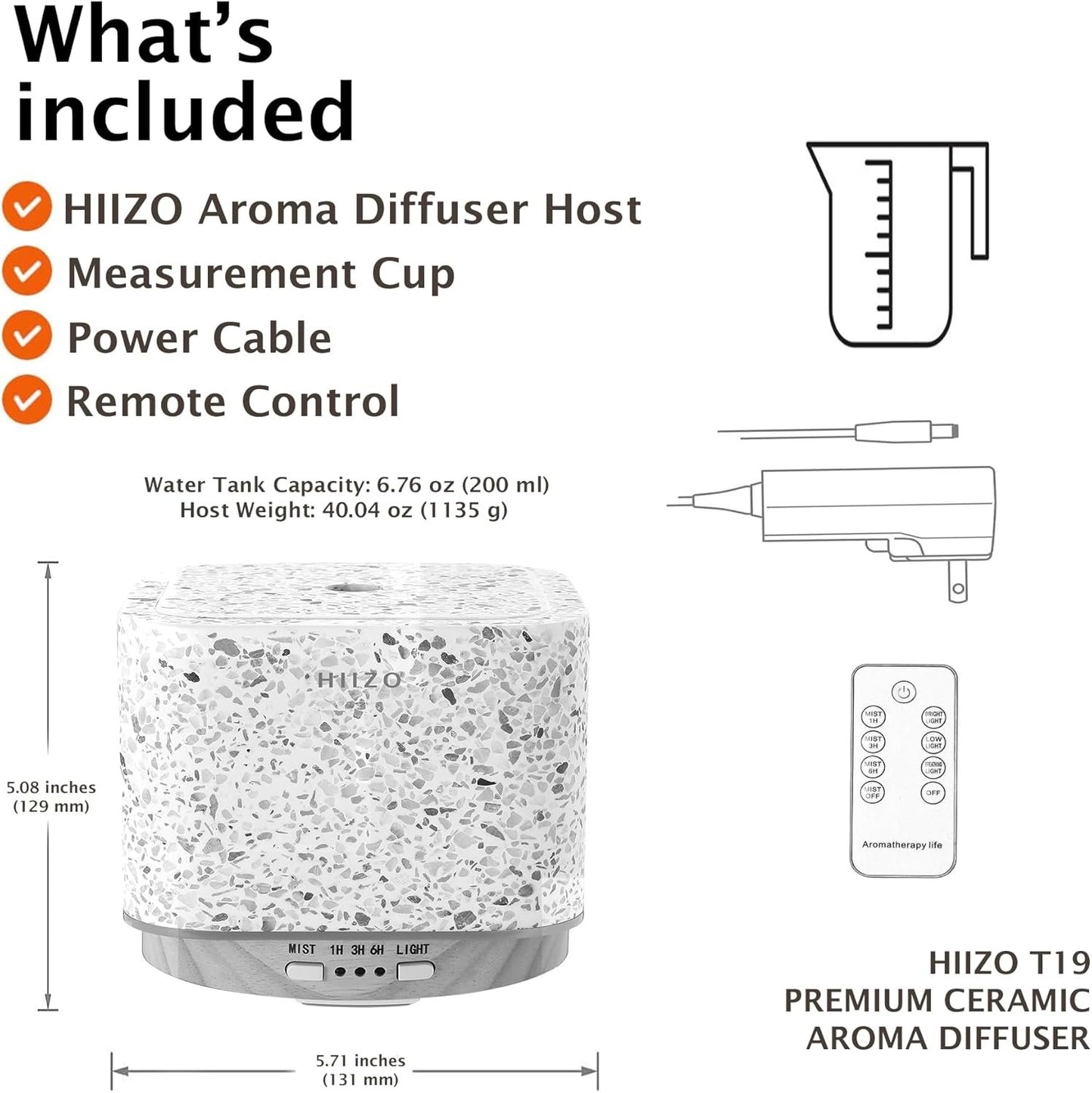 HIIZO T18 Terrazzo Aroma Diffuser – Luxury Ultrasonic Diffuser with Handcrafted Terrazzo, Stone Diffuser, LED Light Modes, 200ml Tank, Nano Mist, Auto Shut-Off, for Home Decor and Gifts