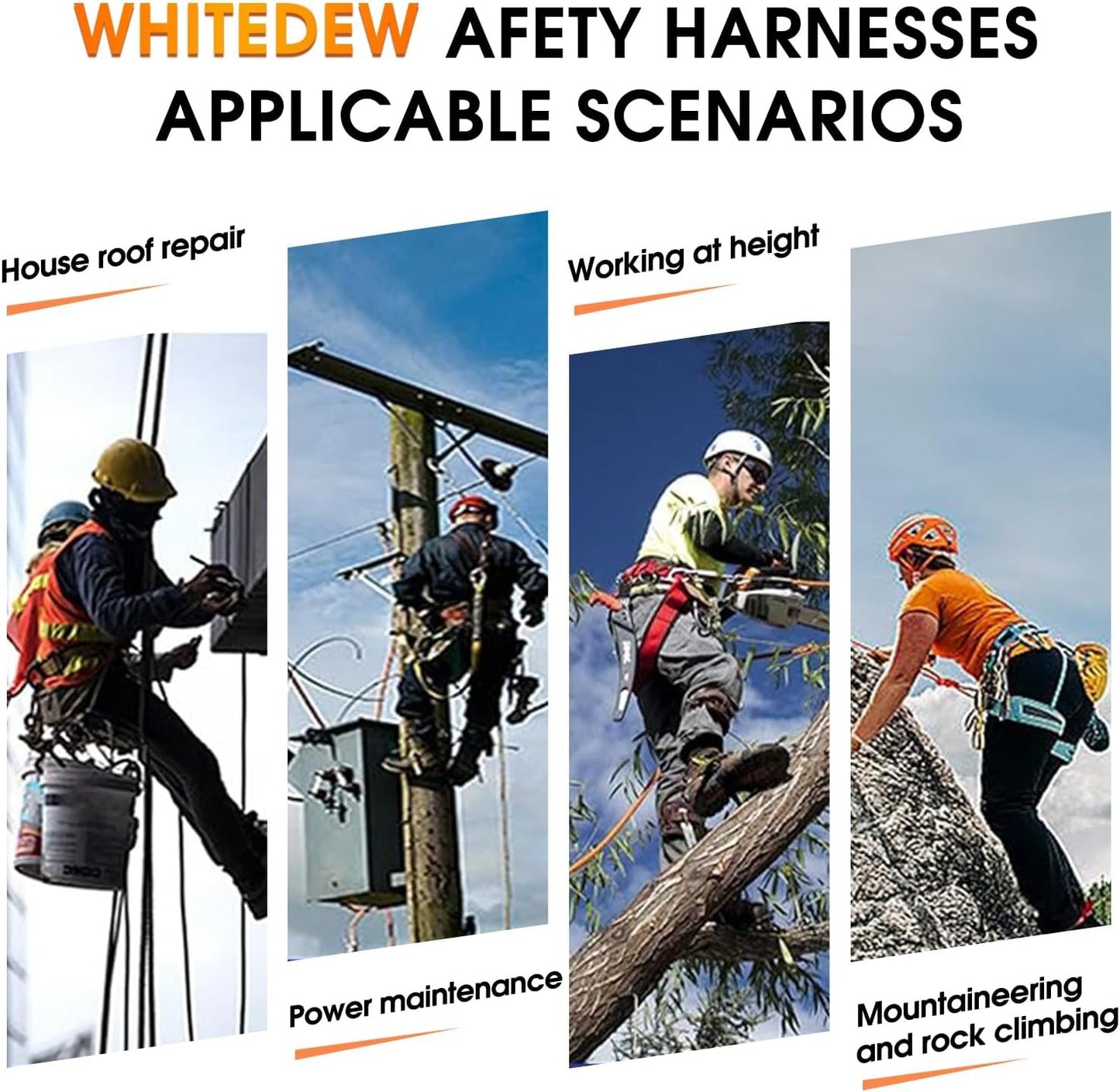 Fall Protection Premium Safety Harness with Shock Absorbing Lanyard, Roofing Constructio Harness, Vented & Padded Shoulder, Legs & Back - Upgrade 4 Quick Buckles(Orange)