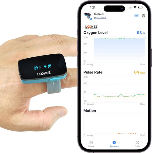 LOOKEE O2-Ring Sleep Oxygen Monitor Tracker | Vibrating Indicator for Low O2 | Tracks Oxygen Level and Heart Rate | Free APP for Sleep Insights | Sports or Aviation Use Only