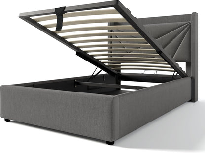 BNUZ Single Padded Bed, Bed Storage Box with USB Type C Charging Function, Headboard, Linen Material, 90 x 200 cm with Grid (No Mattress) (Grey, 90 x 200 cm)