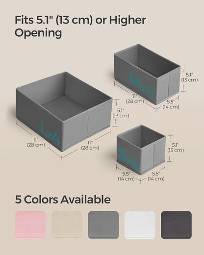 SONGMICS Drawer Organizers, Dresser Divider Organizers, Set of 12, Foldable Fabric Storage Boxes for Socks, Underwear, Bras, Ties, Scarves, Dove Gray URDZ006G02