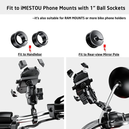 Aluminium 1" Handlebar Ball Adapters Compatible with Ram/iMESTOU Phone Mounts with 1" Ball Sockets