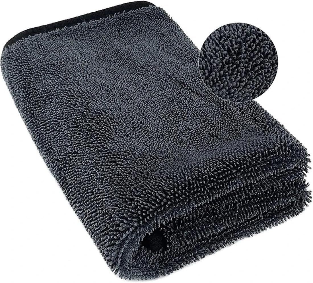 Thick Microfiber Cloth - 650GSM Super Absorbent Car Drying Towel for Detailing, Polishing, and Cleaning - Ideal for Auto Wash & Maintenance (Black, 40 * 60cm/Pack of 2)