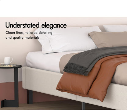 ALFORDSON Bed Frame Base King Size with Linen Upholstery, Bed Platform Foundation Without Headboard for Mattress Topper, Basel Fabric Beige