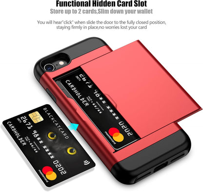 Nvollnoe iPhone SE 2022/SE 2020/7/8 Case with Card Holder: Heavy Duty Protective Dual Layer Shockproof Wallet Case for iPhone SE 3rd/2nd/7/8-4.7'' (Red)