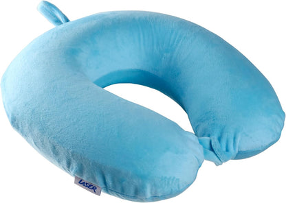 Laser Comfort Memory Foam Neck Pillow – Blue, Eco-Friendly, Hypoallergenic with Washable Cover, Ideal for Travel, Flights, Road Trips