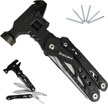 Tosconve Wrench Multitool Hammer, Multi Tool Hammer Pliers Wrench Knife with Screwdriver Wire Cutters Bottle Opener, Multi Purpose Multitool for Outdoor Camping Emergency Survival, Gifts for Men
