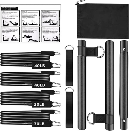 Pilates Bar Kit, Adjustable Workout Bar, Resistance Band Trainer, Multifunctional Fitness Gear, Ideal for Legs, Butt, Hip, Waist, Arm, Home Gym, Body Toning, 9,84 x 15,75 x 2,76 pollici