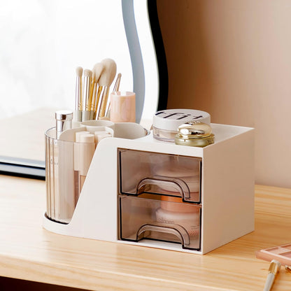 Moikiwi Desk Organizer, 360-Degree Rotating Pen Holder for Desk, Desk Organizers and Accessories with 6 Compartments Pencil Organizer, Art Supply Storage Box Caddy for Office, Home (White)