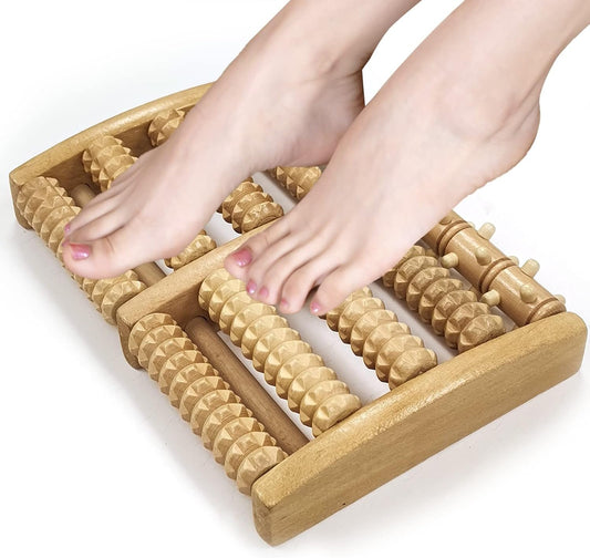 GreenLife® Foot Massager Roller - For Pain Relief, Plantar Fasciitis, Heel, Arch, Muscle Aches - Acupuncture Recovery Reflexology Tool - Stress Relief, Relaxation Gifts for Women, Men - Dual Large, Wooden