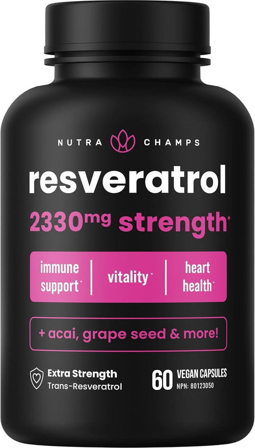 Resveratrol Supplements | 5-in-1 Advanced Formula with Vitamin C, Grape Seed Extract, Acai Berry & Green Tea Extract | Healthy Aging, Immune Support & Heart Health | Vegan & Non-GMO | 60 Capsules
