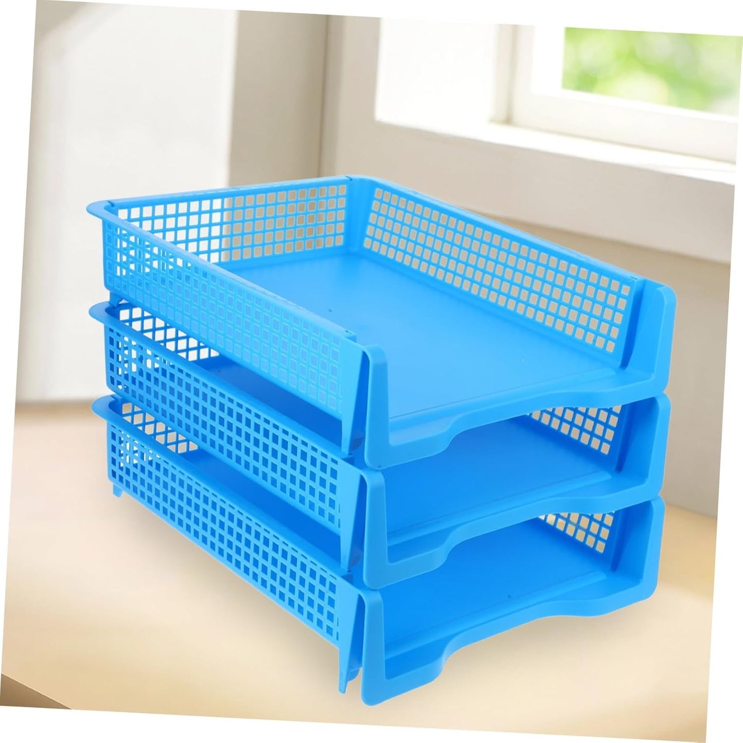SEWACC 3pcs Stackable Plastic File Trays for Desk Elegant Paper Organizer for Classroom Office Use and Easy to Maintain Minimalist Design for Efficient Workspace Organization