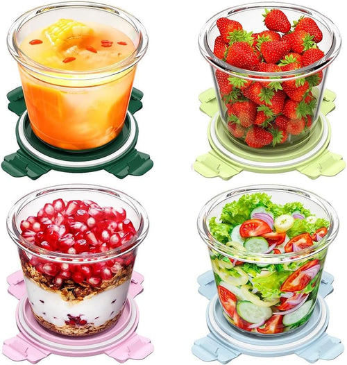 4 Pack Glass Meal Prep Containers with Airtight Lids, Leak-proof Soup Stew Food Storage & Meal Prep Container, Reusable Glass Soup Containers Overnight Oats Containers for Leftover, Soup, Fruit