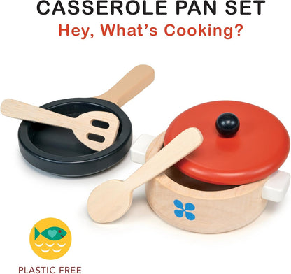 Mentari Wooden Toy Play Kitchen Accessories - Whimsical Toy Kitchen Play Set Featuring Casserole Pot, Pan, & Utensils, Perfect for Creative Storytelling and Immersive Pretend Play! Age 2Y and Up