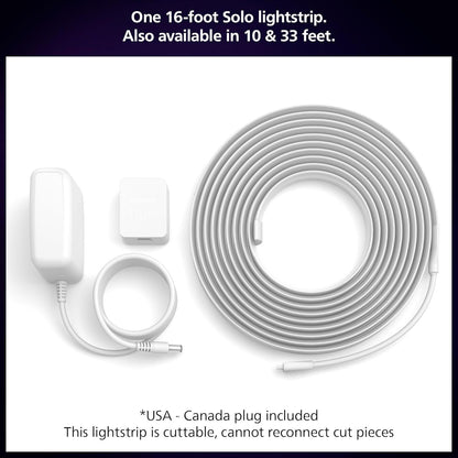 Philips Hue Indoor 5M (16 ft) Smart LED Solo lightstrip Base Kit - 1 Pack - Control with Hue App - Works with Alexa, Google Assistant and Apple HomeKit