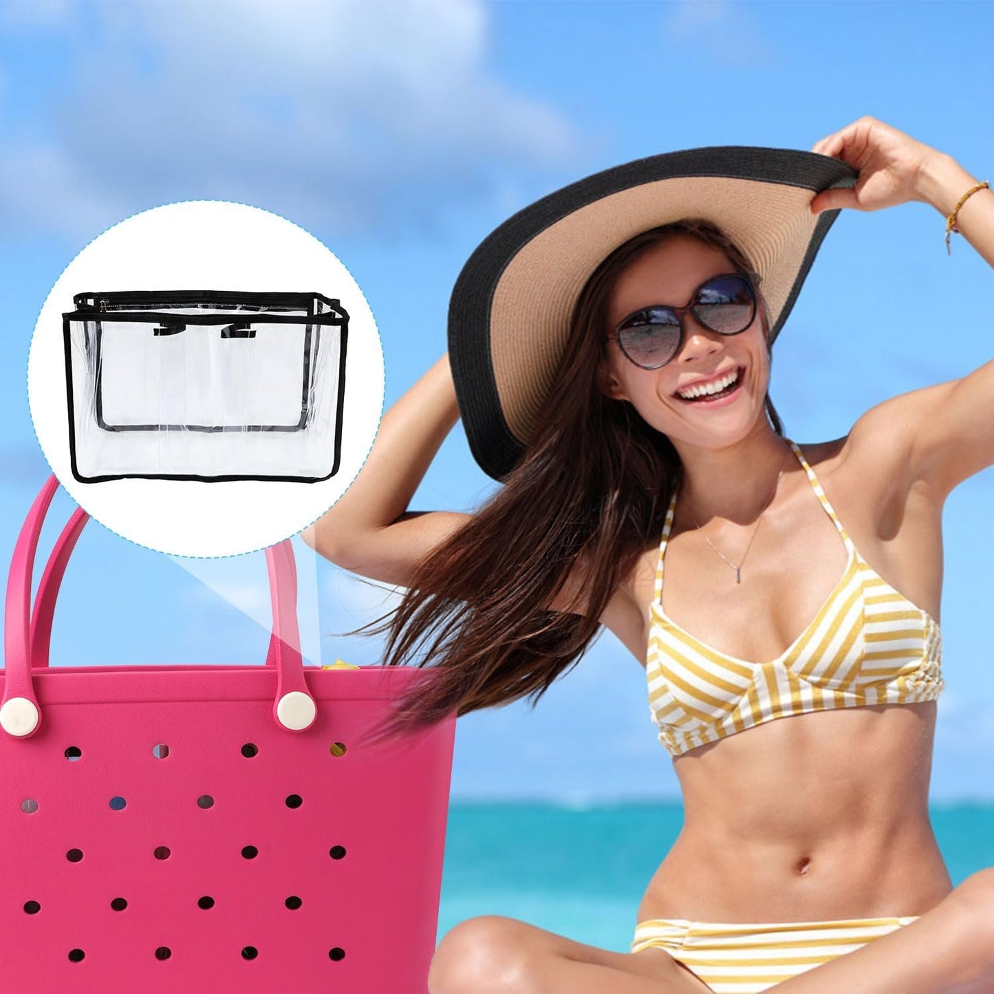 PEUTIER Clear Beach Bag Organizer for Bogg Bag, Waterproof Beach Bag Organizer Insert Tote Bag Organizer Divider Accessories for Bogg Bag X Large Size