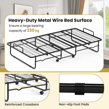 Giantex Twin Size Folding Bed, Rollaway Guest Bed with Memory Foam Mattress & Heavy-Duty Metal Frame, Portable Sleeper Bed with Lockable Wheels for Guest Room, Apartment
