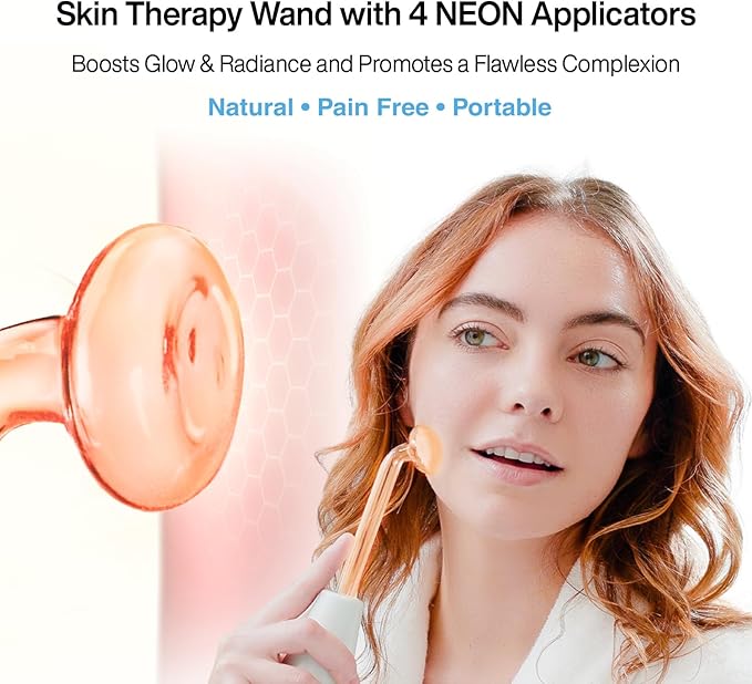 NuDerma Handheld Skin Therapy Wand Machine w/Neon – Anti-Aging - Skin Tightening - Wrinkle Reducing - Dark Circles – Clarifying - Hair & Scalp Stimulator